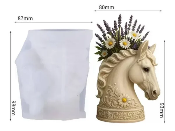 Molde de Silicona para Maceta Cabeza de Caballo con Margarita para Yeso, Cemento