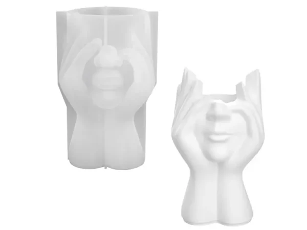 Molde de Silicona Maceta Rostro de Mujer con Manos para Yeso, Cemento y Resina