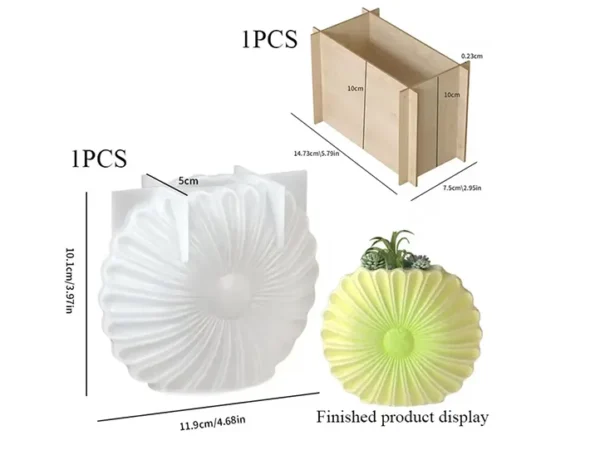 Molde de Silicona Florero Margarita con Contención de Madera para Yeso, Cemento y Resina