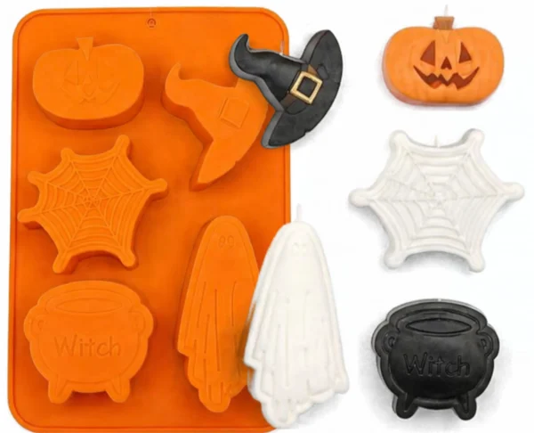 Molde de Silicona 5 Figuras de Halloween para Velas, Yeso y Cemento