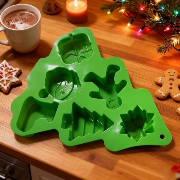 Molde de Silicona Tipo Arbolito con 6 Figuras Navidad