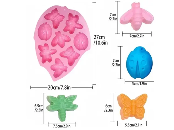 Molde de Silicona con 8 Insectos de Jardín Grandes