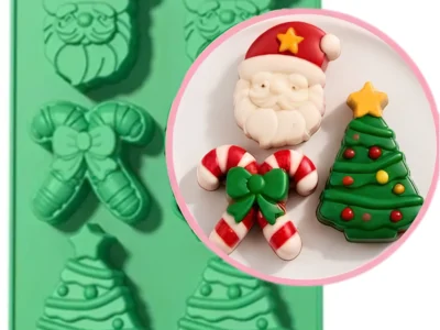 Molde silicona Papa Noel arbolito y caramelo-muestra Molde de Silicona con 6 Figuras de Navidad