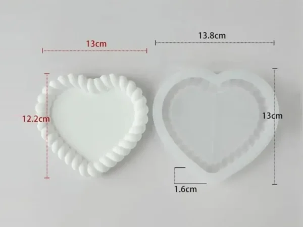 Molde de Silicona Bandeja Corazón con Borde Tipo Cuerda para Yeso, Cemento y Resina