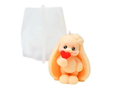 Molde silicona conejo orejas grandes y chupetin CORAZON- Molde de Silicona Conejo de Orejas Grandes con Chupetín Corazón para Yeso y Cemento