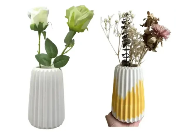 Molde de Silicona Florero Rayado Ancho para Yeso, Cemento y Resina