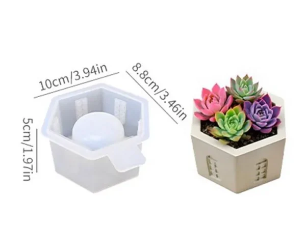 Molde de Silicona Maceta Hexagonal con Ventanitas para Yeso, Cemento y Resina