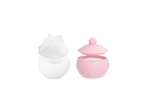 Molde de Silicona Mini Tarrito Facetado con Tapa para Resina, Yeso y Cemento