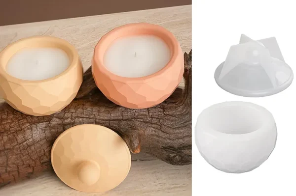 Molde de Silicona Mini Tarrito Facetado con Tapa para Resina, Yeso y Cemento