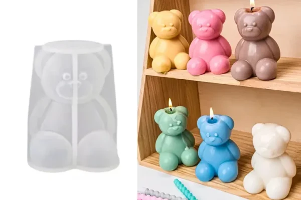 Molde de Silicona Mini Osito Sentado para Velas, Resina y Manualidades