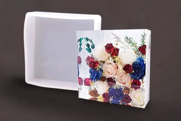 Molde silicona resina cuadrado liso-muestra- Molde de Silicona Cuadrado Liso de 2 cm de Profundidad para Encapsular piezas con resina