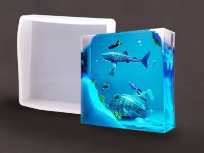 Molde silicona resina cuadrado liso-muestra Molde de Silicona Cuadrado Liso de 2 cm de Profundidad para Encapsular piezas con resina