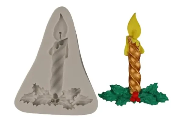 Molde de Silicona para Vela Plana con Muérdago Navideño